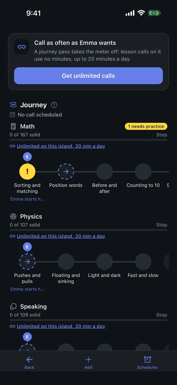 The parent Journey page