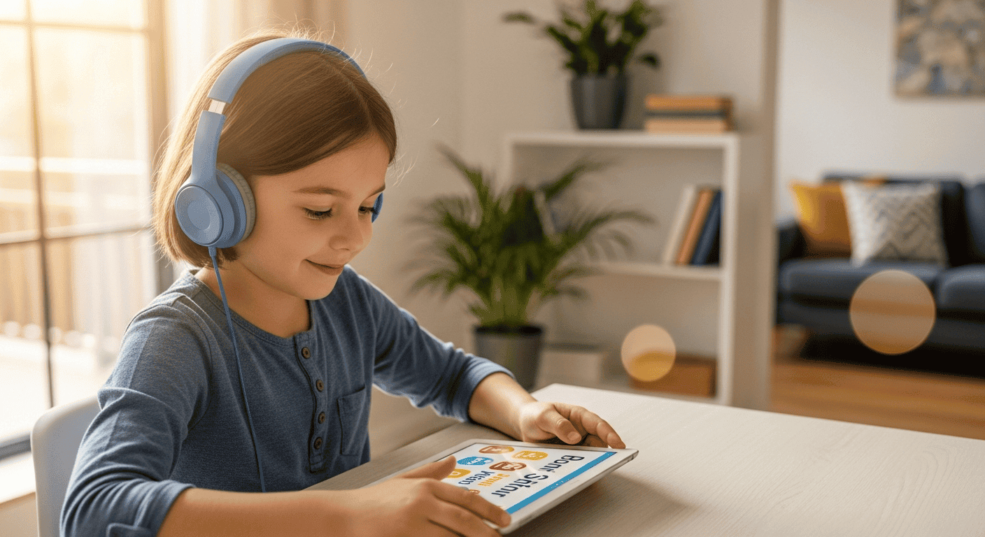 Child learning with tablet